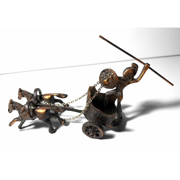 Other - Vintage Cast Bronze Warrior Chariot Figurine Sculpture Horses Classical Scene